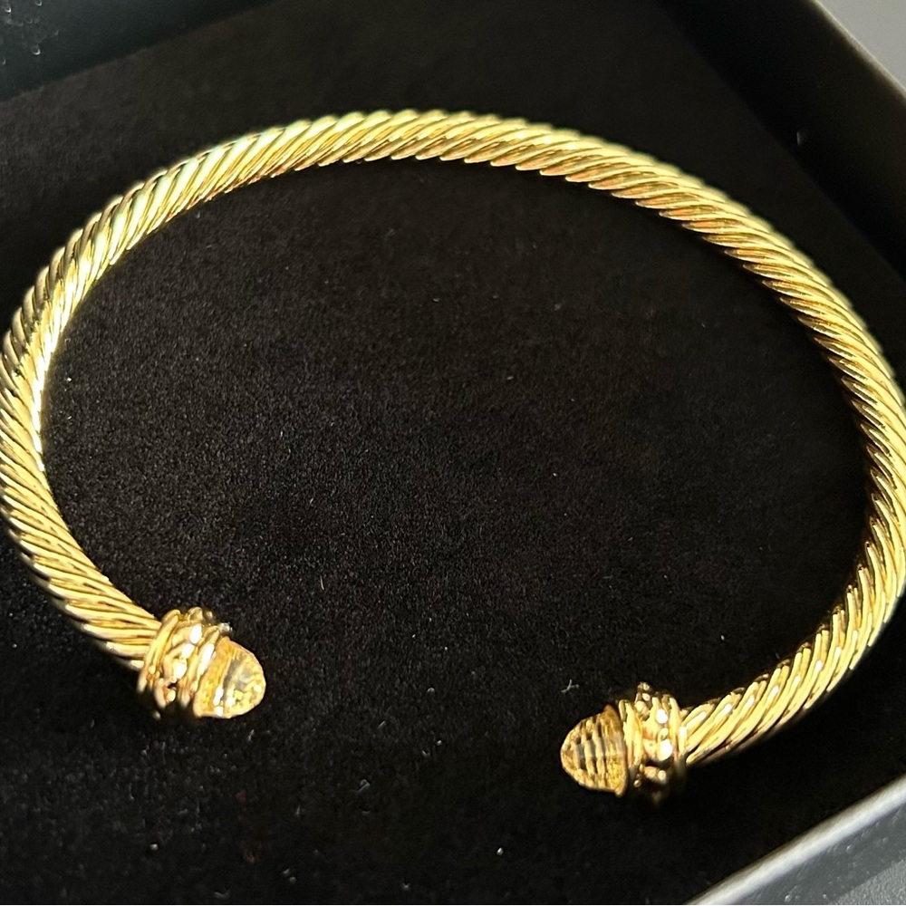 Gold Plated Hypoallergenic Cable Bracelet Cuff with Light Colors Crystals/